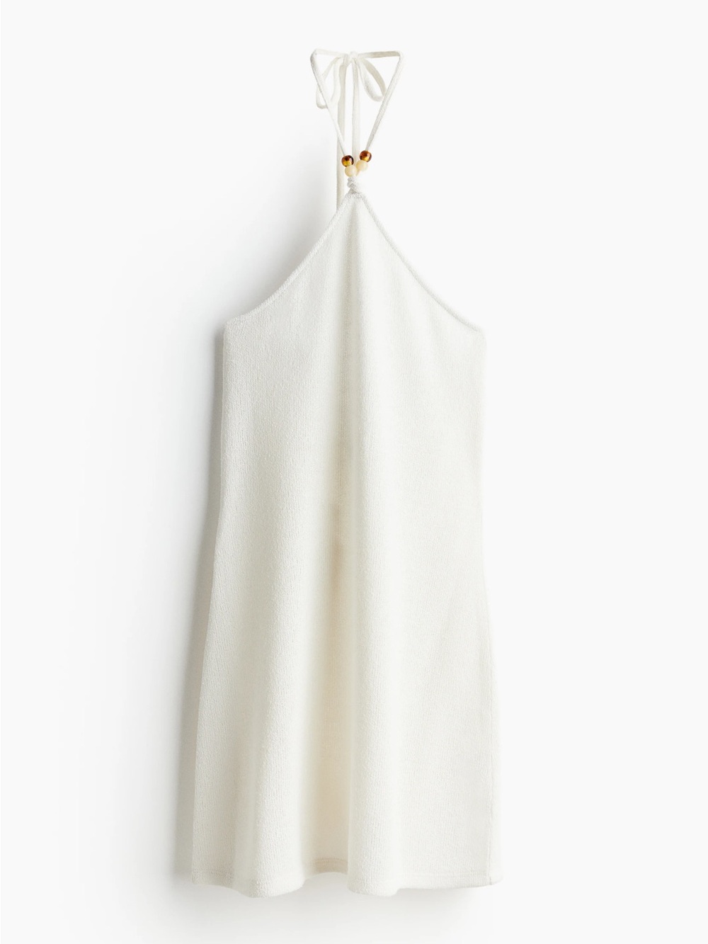 H&M cream bead-detail halter neck mini dress